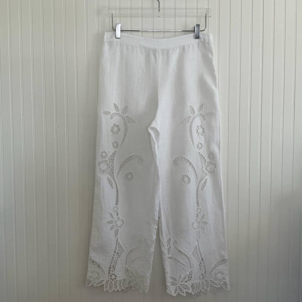 Club Monaco Wide-Leg Embroidered Linen Pant White
